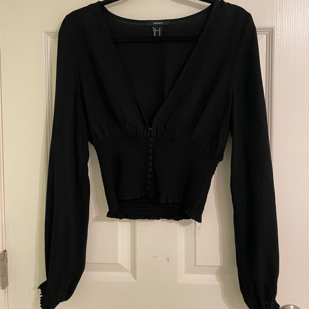 Black deep V blouse